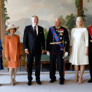 4. juni: Kronprinsparet deltar under velkomstseremonien og gallamiddagen til ære for President Andrej Kiska under hans statsbesøk til Norge. Foto: Gorm Kallestad, NTB scanpix